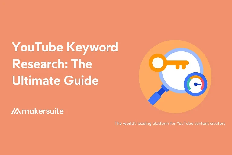 The Ultimate Guide to YouTube Keyword Generator title graphic with bold white text on a blue background and a red YouTube logo.